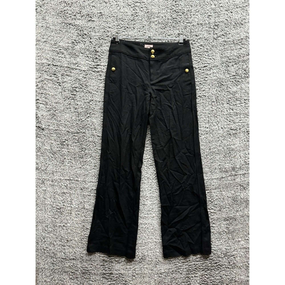 Vintage Y2K Juicy Couture Gold Buttons Wide Leg Black pants Size 4 Wool Spandex